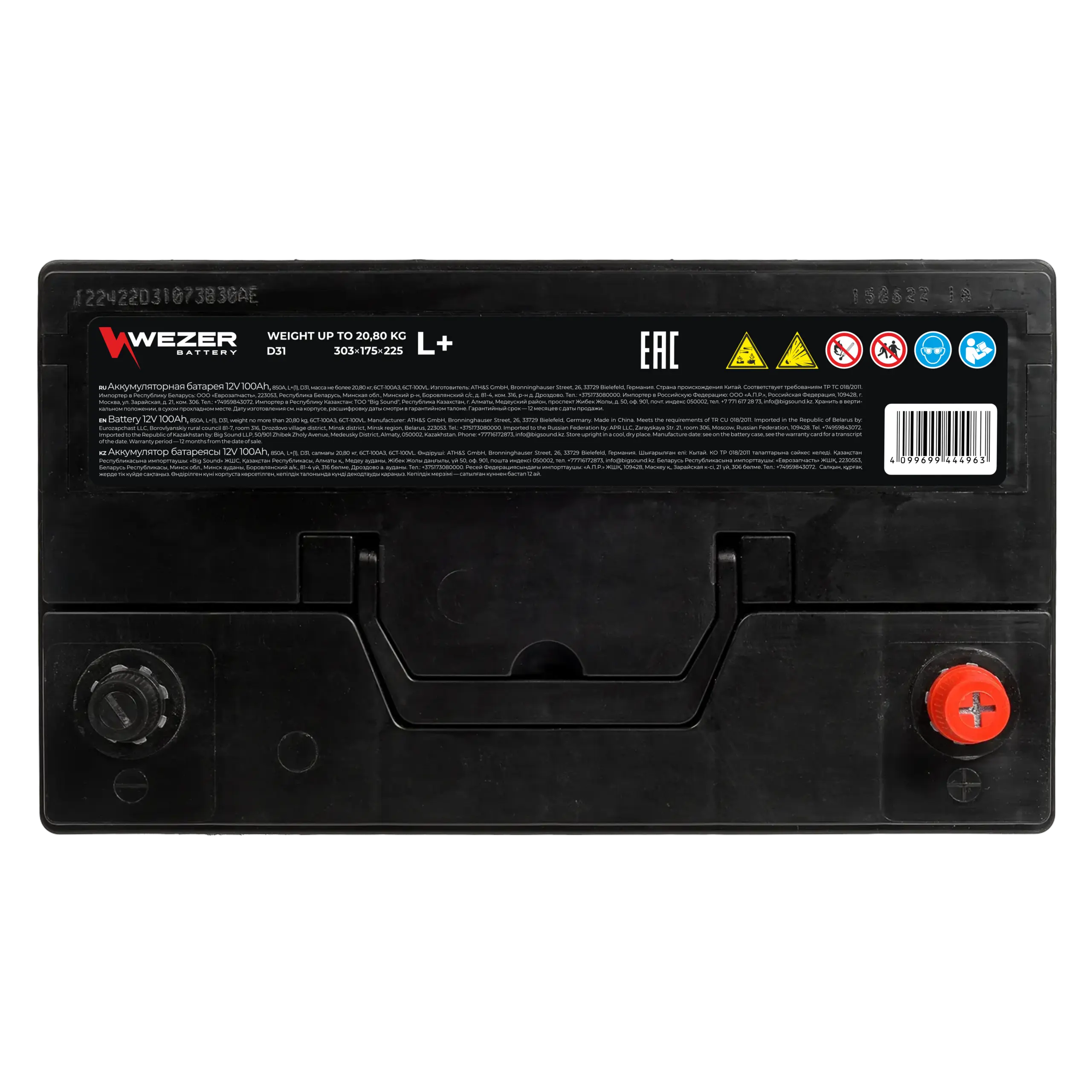 WEZER Batterie 100AH 850A (L)